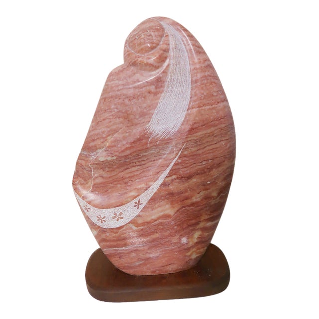 Late 20th Century Beautiful Signed Red Alabaster Sculpture "Navajo Woman" by Noted American Indian Artist Randall Beyale. For Sale