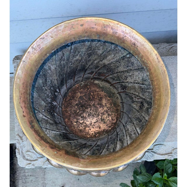 Mid-Century Italian Hammered Brass Swirl Jardinière by Egidio Casagrande - Model 1010 For Sale - Image 11 of 12