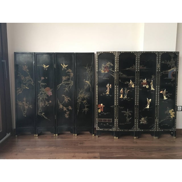 Four-Panel Reversible French Chinoiserie Coromandel Screens Paris, 1920s - a Pair For Sale - Image 4 of 10