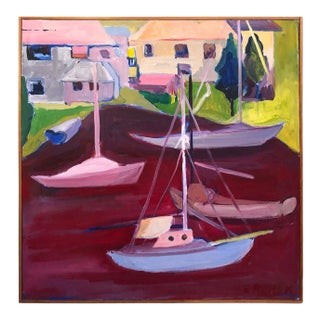 1960s Signed Mid Century Modern Abstract of Sailboats For Sale