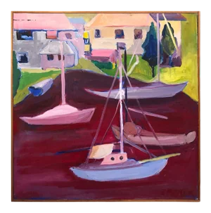 1960s Signed Mid Century Modern Abstract of Sailboats