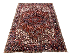 Antique Red Brown Blue Wool Oriental Hand Made Heriz Carpet