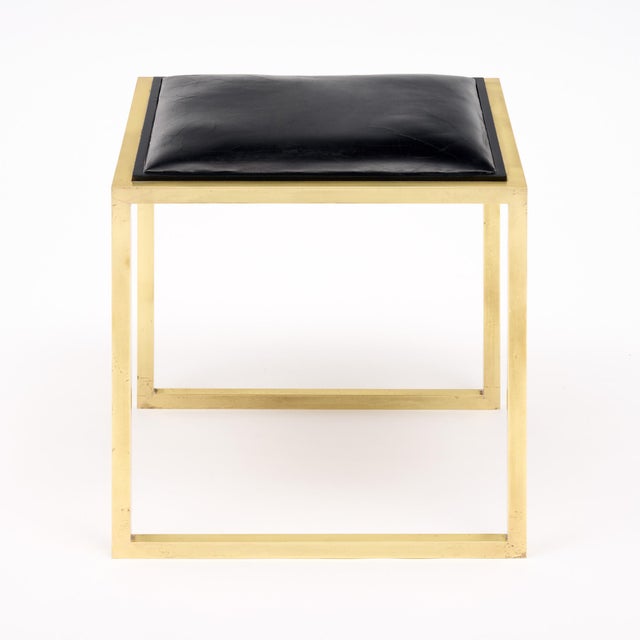 Brass Modernist, French Vintage Stools, Brass and Leather For Sale - Image 8 of 9