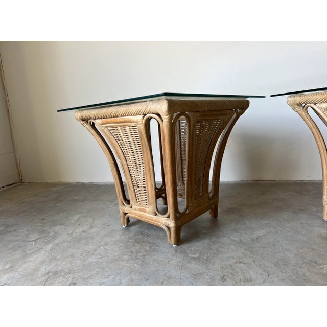 Pair of Vintage Organic Cerused Rattan Side Tables W/ Glass Top For Sale - Image 11 of 13