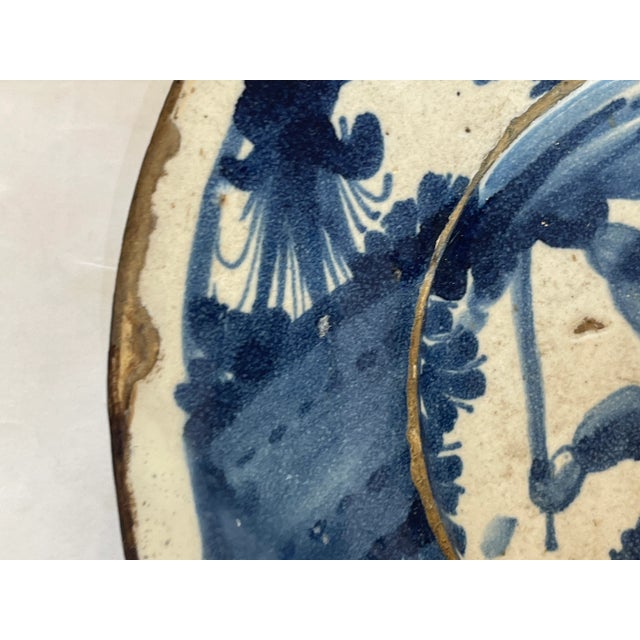 Blue 18th Century Dutch Delft Pottery Blue and White Figural Plates, A-Pair For Sale - Image 8 of 11