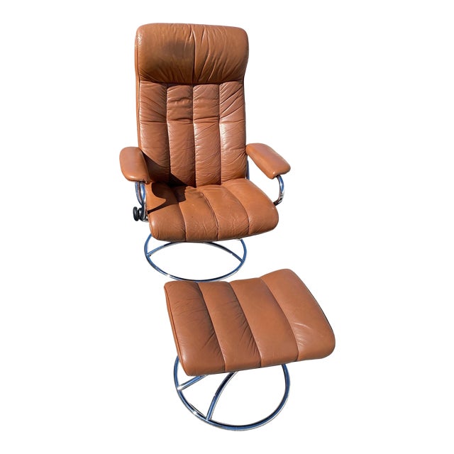 Ekornes Stressless Leather Recliner and Ottoman Chairish
