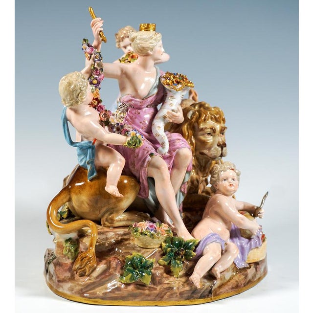 Excellent meissen porcelain group of the 19th century: depiction of the goddess kybele, the great phrygian mother of the...
