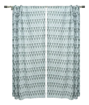 Elegant Block Print Curtain Surajmukhi Design in Viscose Coloured Linen Size-54"Wx57"L