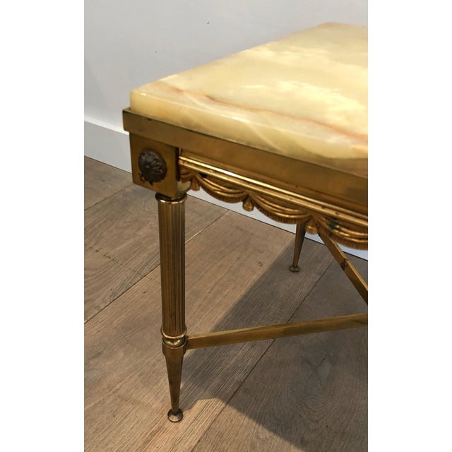 1940s Pair of Neoclassical Style Square Brass Side Tables with Onyx Top For Sale - Image 11 of 12