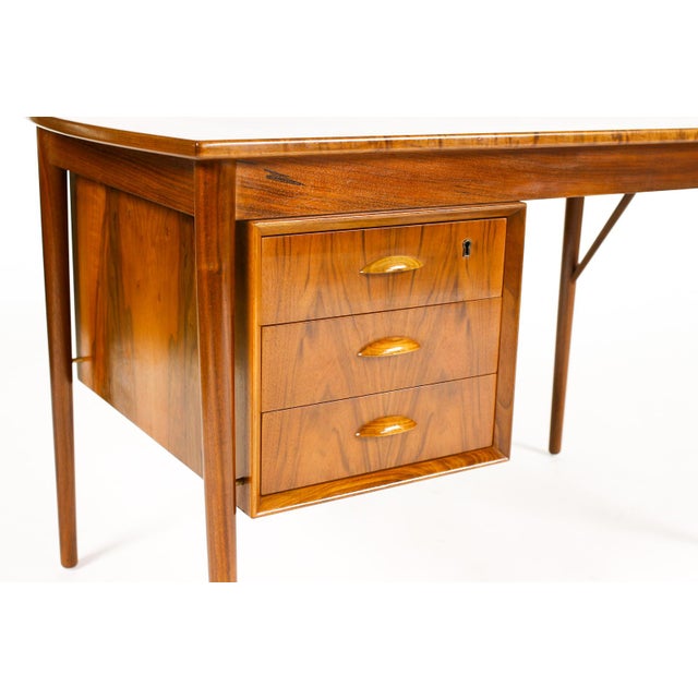 Brown 1960s Danish Modern / Mid Century Walnut Drop Leaf Writing Desk Attributed to Erik Buch for o.d. Møbler For Sale - Image 8 of 12