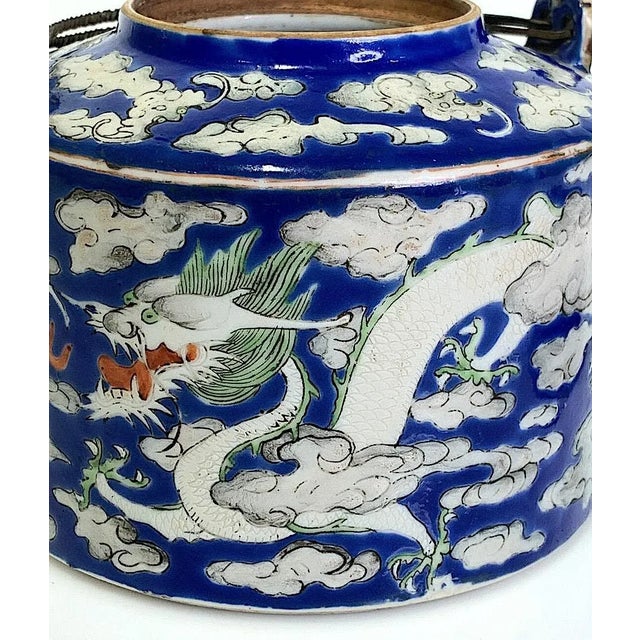 Blue Antique Chinese Qing Blue and White Porcelain Teapot With Imperial Dragon & Could Design, 19th Century For Sale - Image 8 of 11