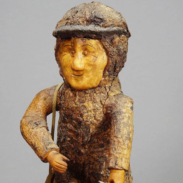 1920 Rustic Black Forest Root Wood Hunter Figurine For Sale - Image 4 of 10