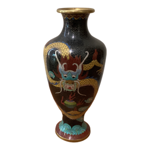 Mid 20th Century Chinese Multicolored Brass Cloisonné Enamel Vase Dragon Motif