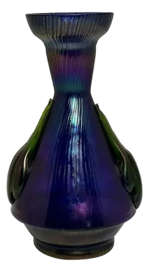 Rindskopf Papillon Iridescent Art Glass Vase: Applied Handles, c. 1905