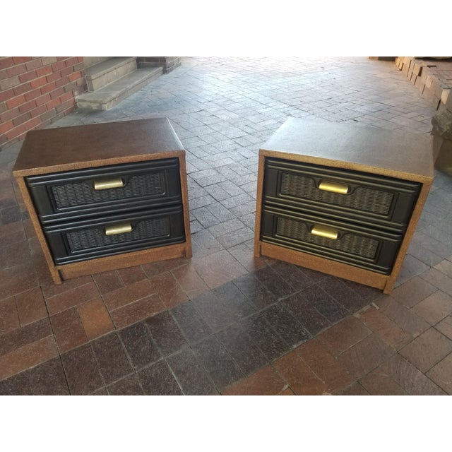 1970s Rare Pair of Cork and Brass Nightstands For Sale - Image 4 of 13