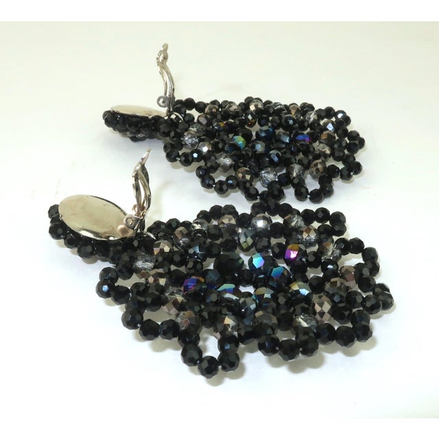Black 1980's Black Beaded Dangle Earrings, a Pair For Sale - Image 8 of 9