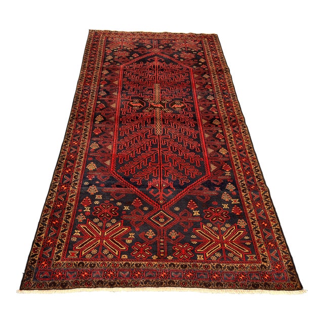 Vintage Afghan Baluchi Red Rug With Tree of Life Design and Tribal Motifs Rug For Sale