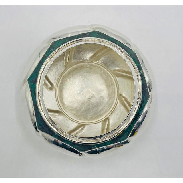 1960s Los Castillo Taxco Malachite Inlay Covered Bowl Mexican Silversmithing For Sale - Image 9 of 18
