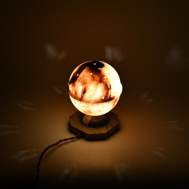 Art Deco Alabaster Ball-Shaped Table Lamp, 1930s For Sale - Image 12 of 13