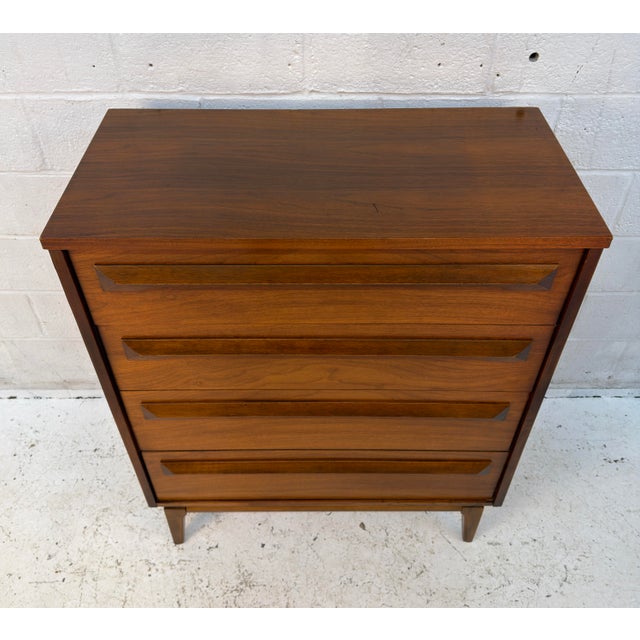 Mid 20th Century Vintage MCM Four Drawer Walnut Highboy Dresser For Sale - Image 5 of 16
