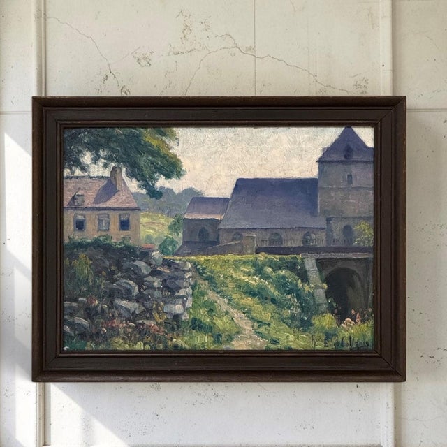 A serene Belgian landscape with Impressionist overtones, this oil painting on canvas by Eugène Colignon (1876–1961)...