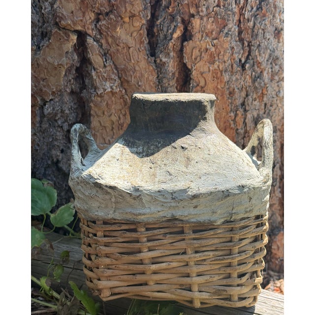 Vintage Artisanal Chinese Clay Vessel, Jar, Encased in a Basket Made of Woven Shanxi Willow For Sale - Image 10 of 12