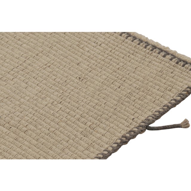 2010s Rug & Kilim’s Accent Kilim, Square Rug in Textural Cream and Gray Stripes For Sale - Image 5 of 7