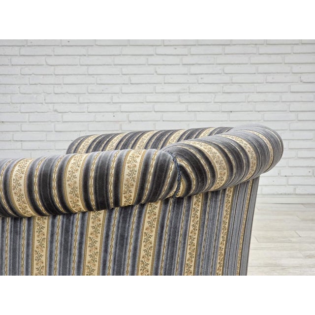 Danish Lounge Chair in Blue/Beige Furniture Velour & Beech Wood Legs, 1960s For Sale - Image 18 of 18