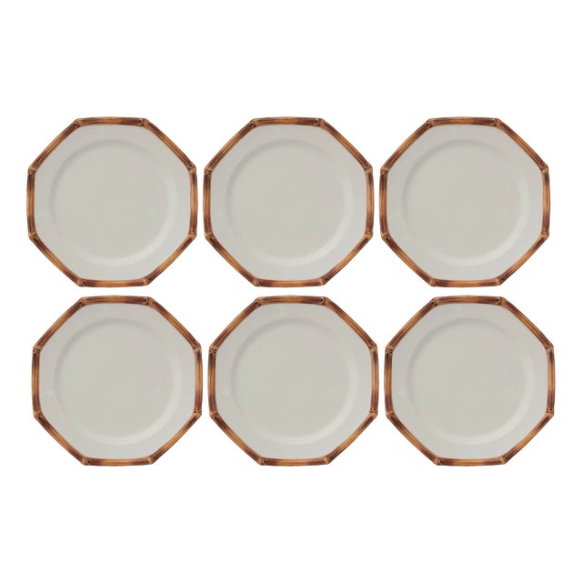 White Plates with Bamboo from Este Ceramiche, Set of 6 For Sale