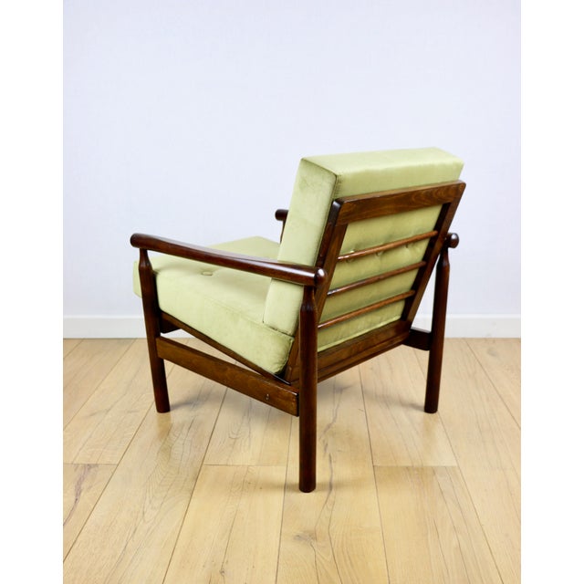 1970s Vintage Wooden Stobrawa Armchair in Olive from Bączyk For Sale - Image 5 of 13