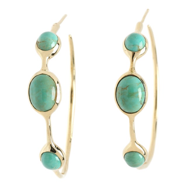 Ippolita Oval Turquoise Hoop Earrings, 18k White Gold, Length 1.5 In., Pair For Sale