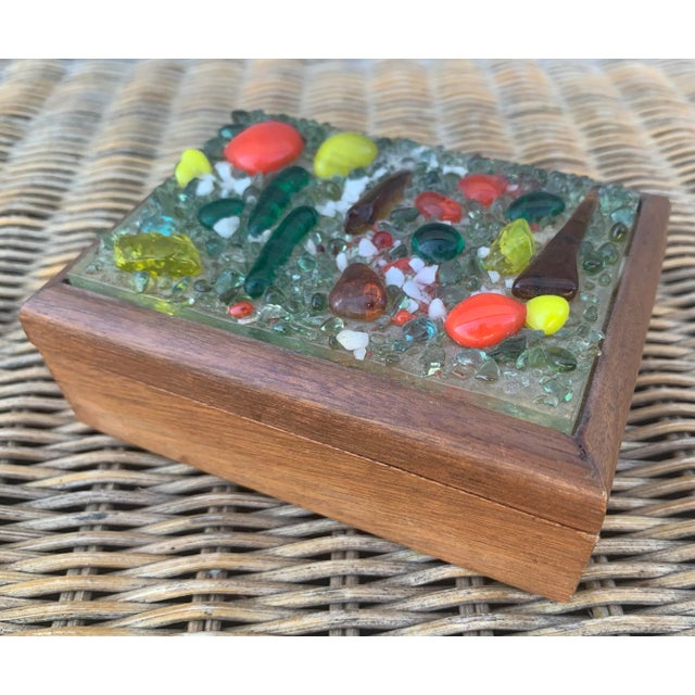 Mid 20th Century Mid Century Modern Fused Glass Wooden Trinket Box For Sale - Image 5 of 11