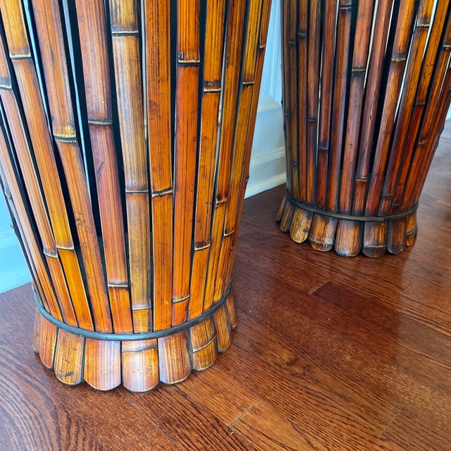 1970s 1970s Pair of Oversized Bamboo Storage Pots For Sale - Image 5 of 6