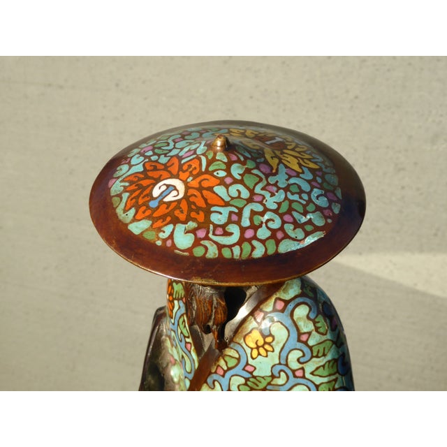 Vintage Asian Bronze Cloisonne Man on a Mule Statue Figuerine For Sale - Image 9 of 12