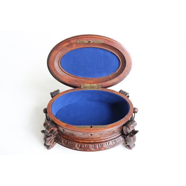 19th Century Swiss Oval Jewelry Box in Carved Walnut, 1880 For Sale - Image 5 of 13