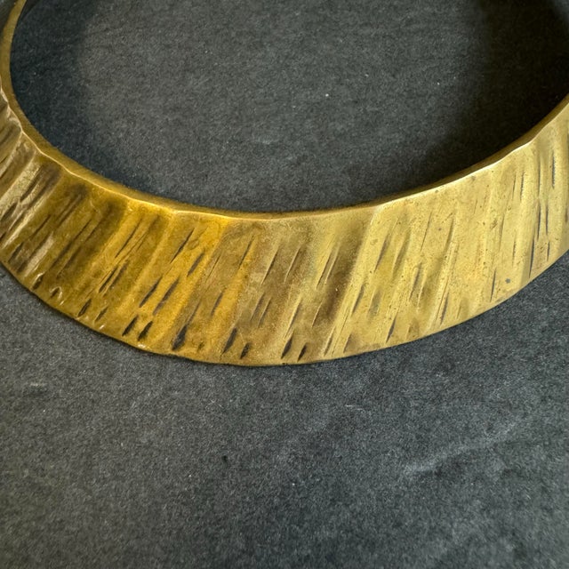 Vintage Solid Brass Collar Torque Necklace Choker Neck Cuff Boho Egyptian Revival Textured For Sale - Image 4 of 11