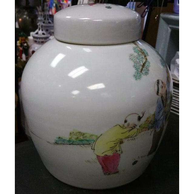 Circa 1970 Chinese Famille Rose Porcelain Four Boys at Play Yingxi Motif Ginger Jar For Sale - Image 4 of 7