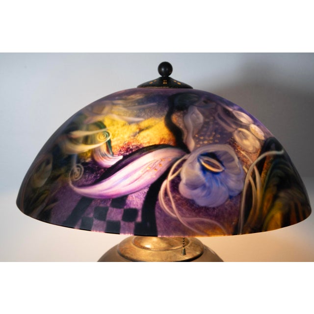 Contemporary Contemporary Ulla Darni (1937 - 2022) - Reverse Painted Lamp - 21" H X 18 1/2" W For Sale - Image 3 of 12