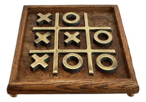 Vintage Mid Century Large Footed Burl Wood Tic Tac Toe Set With Brass Tone Detailing