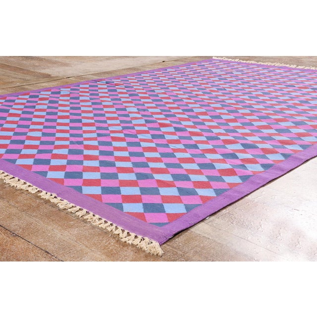 Raspberry Pink Vintage Indian Dhurrie Rug, 05'11 X 08'11 For Sale - Image 8 of 10