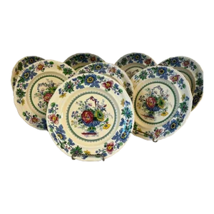 Set of 8 Vintage Mason’s Strathmore Ironstone Porcelain Dessert Plates