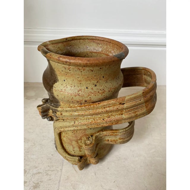 1970’s Vintage Brutalist Large Handmade Pottery Handled Vessel For Sale - Image 14 of 15