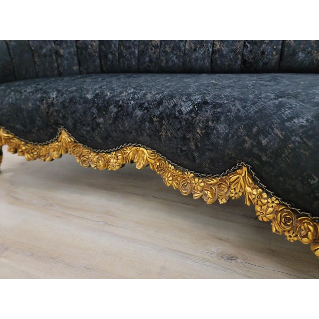 Wood 1950s Midnight Royale Tufted Sofa | Black & Gold Baroque Statement Couch | Victorian Glam Living Room Sofa For Sale - Image 7 of 11