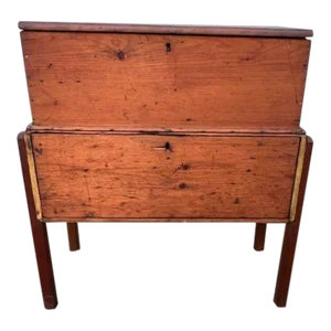 Antique 19th Century Early American Rustic Style Trunk on Stand.