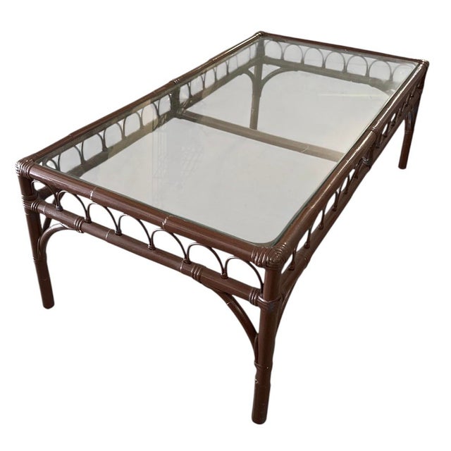 Hollywood Regency Mid-Century Hollywood Regency Faux Bamboo and Glass Coffee Table For Sale - Image 3 of 12