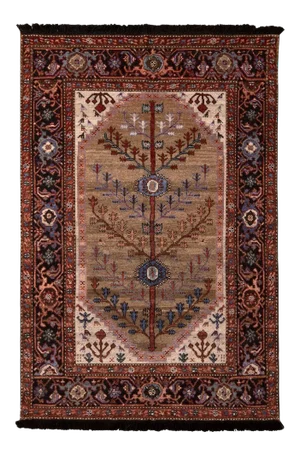Rug & Kilim Persian Style Rug, Beige-Brown, Red Floral Pattern, 3x5