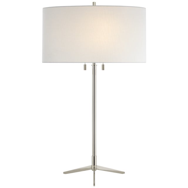 Modern Thomas O'Brien by Visual Comfort Signature Caron Table Lamp in Polished Nickel with Linen Shade For Sale - Image 3 of 3