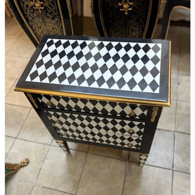 real wood Golden Bronze Ormolu Unique Chest Monochrome Harlequin Print Checkered Ivory lace color commode with gold leaf...