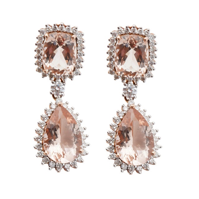 Natural morganite 9.20cts & diamond 1.31cts earring in 14k gold For Sale - Image 10 of 18