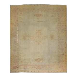 Zabihi Collection Silver Antique Turkish Oushak Rug For Sale